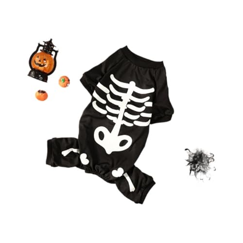 Halloween-Kostüme für Haustierpartys, Plüsch-Skelett-Kapuzenpullover für kleine Hunde, dehnbar, Halloween, Urlaub, Cosplay, Partybekleidung, schwarzer Totenkopf, Größe L von YEHOOM