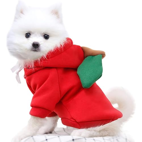 Hunde-Kapuzenpullover, warme Hunde-Winterkleidung, niedlicher Obst-Hundemantel für kleine Hunde, warme Herbst-Winter-Hundekleidung (Rot, Größe L) von YEHOOM