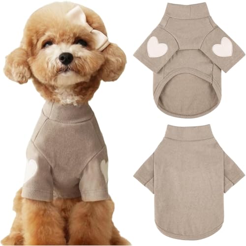 Hunde-Sweatshirt für kleine und mittelgroße Hunde, Hundekleidung, Haustier-T-Shirt, einfarbig, Welpenbekleidung für kleine Hunde, warmes Haustier-T-Shirt mit Herzaufdruck, Katze (Kaffee, Größe XL) von YEHOOM