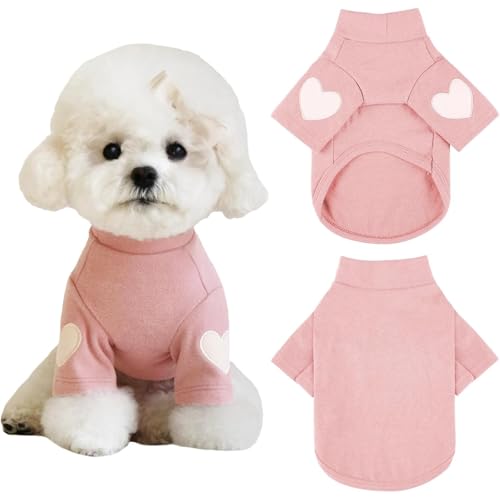 Hunde-Sweatshirt für kleine und mittelgroße Hunde, Hundekleidung, Haustier-T-Shirt, einfarbig, Welpenbekleidung für kleine Hunde, warmes Haustier-T-Shirt mit Herzaufdruck, Katze (Rosa, Größe M) von YEHOOM