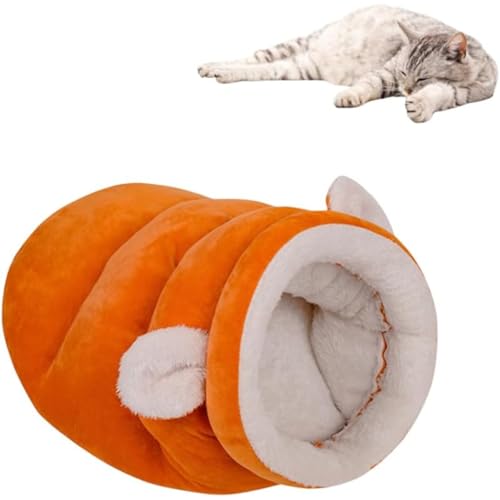 Katzenbett-Höhlenschlafsack, Katzen-Winterschlafsack, gemütlich, weich, bequem, Bett für Innenkatzen, weicher Plüsch, Katzensack, selbst (Orange, Größe S - 40 x 30 cm) von YEHOOM