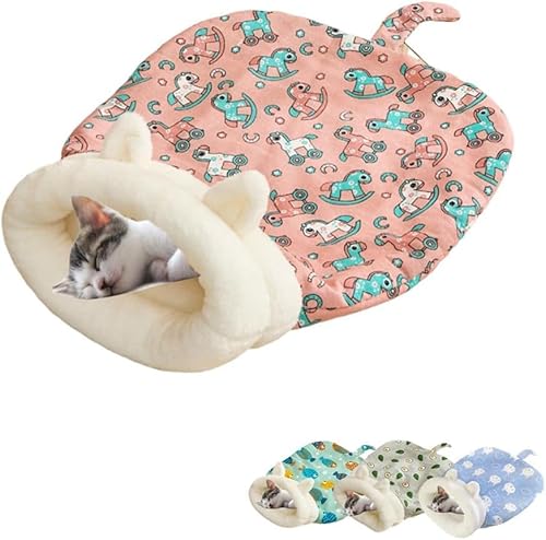 Niedliches Katzenbett Höhlenschlafsack für Indoor-Katzen, Katzenschlafsack, selbstwärmendes Katzenhöhlenbett, gemütlicher Katzen-Winterschlafsack (D) von YEHOOM