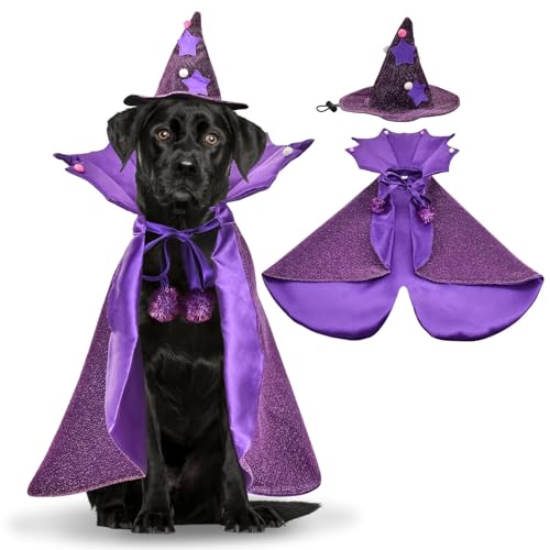 Vampir-Kostüm für Haustiere, mit Hut, Halloween-Hundekostüm, Katzen-Zauberer-Umhang, Vampir-Teufelskostüm, glänzendes lilafarbenes Katzen-Outfit für Party, Urlaub, Weihnachten von YEHOOM