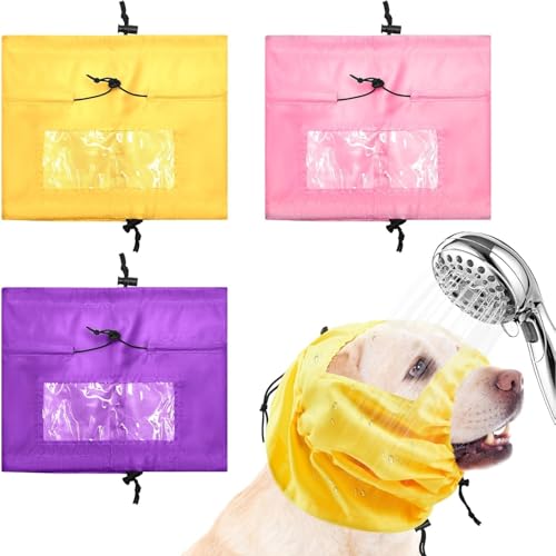 Verstellbare Hunde-Duschhaube, Hundeohrenschutz für die Badewanne, wasserdichte Hundekappe, Ohrenschutz für Hunde, Katzen, kleine und mittelgroße Haustiere, 3 Stück von YEHOOM