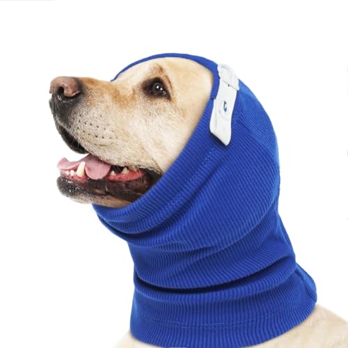 YEHOOM Beruhigender Kapuzenpullover für Hunde, Ohrwickel für Hunde, Katzen, Hunde, beruhigender Kapuzenpullover, Angstlinderung, Schutz, Feuerwerk, Ohrenschützer (Blau, M (Kopfumfang: 30 cm) von YEHOOM