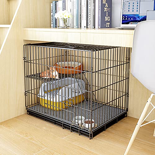 YEKIM Katzenkäfig, Katzenkäfig, Haustierkäfig, Hundekatze, Welpentraining, zusammenklappbare Metallhütte mit Tablett, einfach zu tragen und zu transportieren (Farbe: Schwarz, Größe: 68 x 49 x 59 c von YEKIM