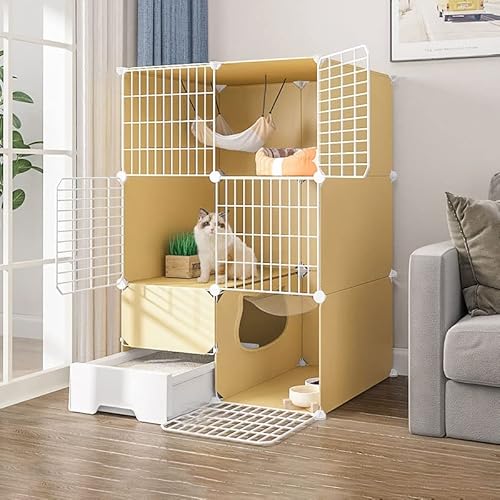 YEKIM Katzenkäfig Katzenkäfig Katzenkäfig Indoor-Haustier-Laufstall mit Katzentoilette DIY Katzengehege für Kleintiere Abnehmbares Katzenhaus Kätzchenkiste, Übungsort Ideal für 1-3 Katzen (Größe: von YEKIM