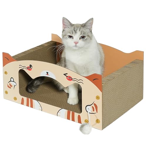 YEMOO Große robuste Kratzbox aus Karton und Katzenbett mit nachfüllbarer Kratzunterlage – perfekt für Indoor-Katzen – gemütlich und langlebig von YEMOO