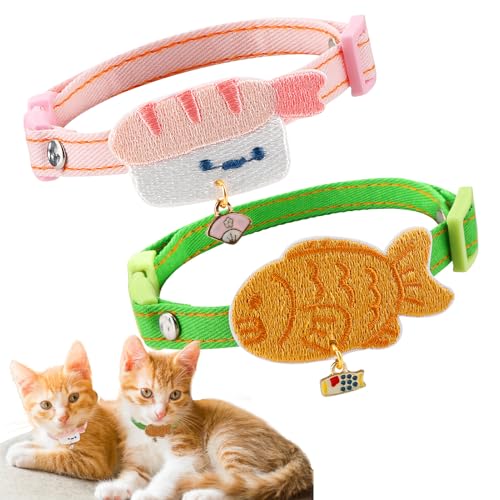 Niedliches Sushi-Katzenhalsband, 17,8–33 cm, verstellbar, Macaron-Farbe, bequem, leicht, Sicherheitskatzenhalsband für kleine und mittelgroße Katzen, für den täglichen Gebrauch, von YENOVO