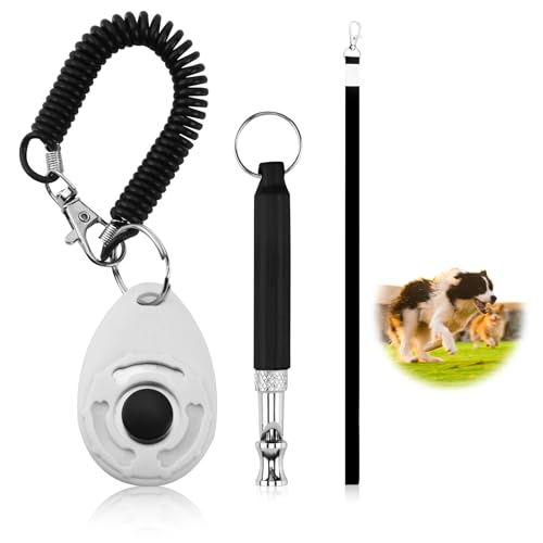 YENOVO Hundetraining Clicker und Pfeife, Haustiertraining Verhaltenshilfen Zubehör Set gegen Bellen Nachbarn Hund, mit Umhängeband und elastischer Handgelenkschlaufe von YENOVO