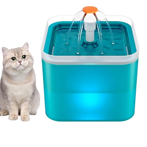 YENTAKE 2L Trinkbrunnen für Katze, Ultra-Silent Pet Automatic Drinker, Wasserspender mit LED-Leuchten, Trinkbrunnen für Katzen mit Vierfachem Filtrationssystem für Kleine und Mittlere Haustiere,Cyan von YENTAKE