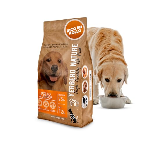 Yerbero Nature Hundefutter mit Huhn und Reis, 3 kg, Futter für mittelgroße und große Hunde, hohe Verdaulichkeit, reich an Huhn, Premium-Hundefutter für optimale Ernährung und Wohlbefinden von YERBERO