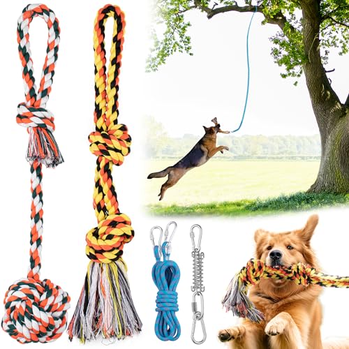 YES4QUALITY Bungee-Hängespielzeug für Hunde im Freien, blaues interaktives Zugspielzeugseil mit Metallfedersatz und 2 Seilspielzeugen, robuste Trainingsausrüstung für Hunde von YES4QUALITY