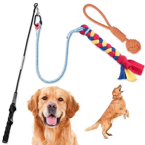 YES4QUALITY Flirtstange für Hunde mit sicherem und starkem Nylonseil, robuster Köderstab für Hunde jeder Größe, Hundespielzeug für Gehorsamstraining und Übungen von YES4QUALITY