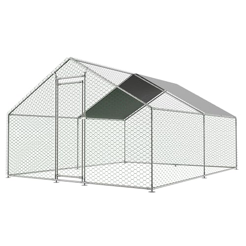 Freilaufgehege Hühnerstall 3x2x2m mit Sicherheitsschloss und Wasserdichtes PE-Tuch, Freilaufgehege aus Metall für Hühner, Kaninchen und weitere Kleintiere (3x4x2m) von YESGIGA