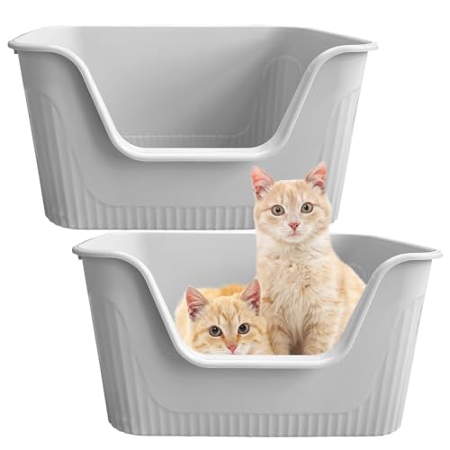 YEXEXINM 2 Sets Katzentoiletten mit hohen Seiten, 63,5 cm L x 40,6 cm B x 33 cm H, extra große Katzentoilette, offene Kunststoff-Katzentoilette, niedriger Einstieg, Katzentoilette für große und dicke von YEXEXINM