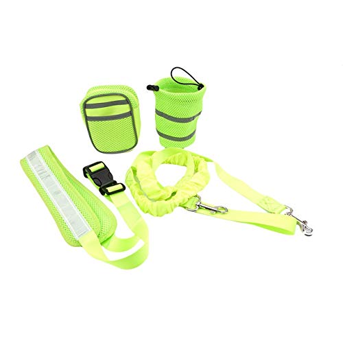 YFCTLM Hundeleine Freihändige Hundeleine Kragen pet Gummiband läuft Hundeleine Set Hand Haustier-Zubehör Welpen Geschirr Leine (4 Farben, EIN Satz) (Color : Green, Size : M) von YFCTLM