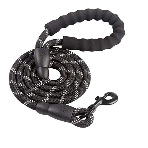 YFCTLM Hundeleine Hund Leash1.5 2m großen Hund Reflektierendes Seil Gehen Big Dog Collar Stärkung Traction Geschirr Round Nylon Medium Hundeleine Gürtel (Color : Black, Size : 150cm) von YFCTLM