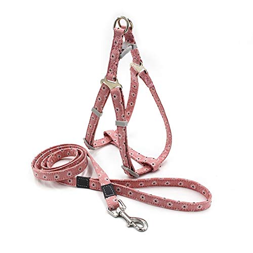 YFCTLM Hundeleine Kein Zug Hundegeschirr, Hundedruck Geschirr Größe verstellbar Leinwand Druck Gurtzeug for Hundebulldogge Leine (1,2 m) (Color : Pink, Size : M 50 75CM 1.2M X 2CM) von YFCTLM