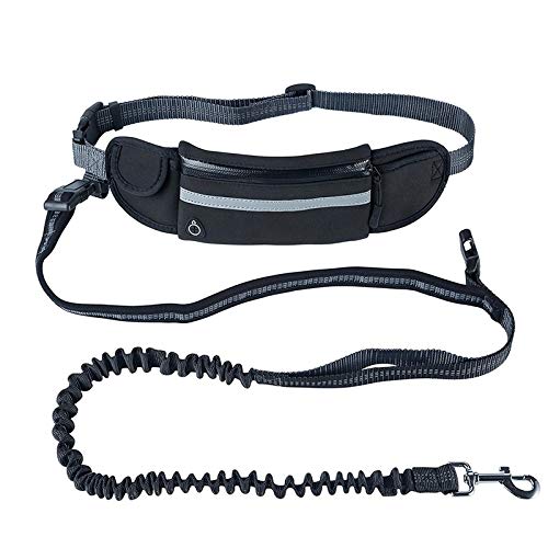 YFCTLM Hundeleine New-Hands Free Hundelaufleine mit Taillen-Taschen verstellbare Gürtel Shock Bungee absorbierend 45inch Taille schwarz Passend bis (schwarz, 1 Satz) (Color : Black) von YFCTLM