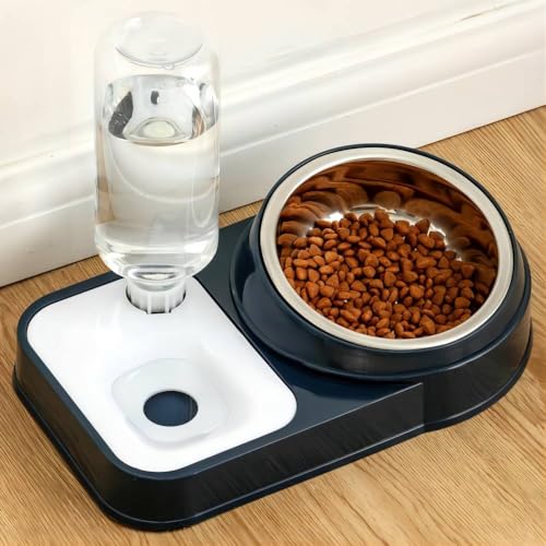 Automatischer Wasserspender-Flasche, Doppelnapf für Hunde und Katzen, Futter- und Wassernapf, Edelstahl, abnehmbarer Welpen-Futterspender und Haustiernapf für kleine Hunde von YFRDV
