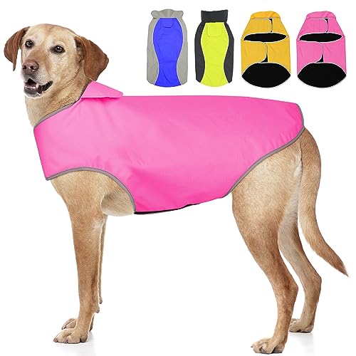 Hunde-Regenmantel, leicht, verstellbare Hundeweste, reflektierende Haustierjacke, warmes Hundetuch für große Hunde (Rosa, Größe M) von YFbrite