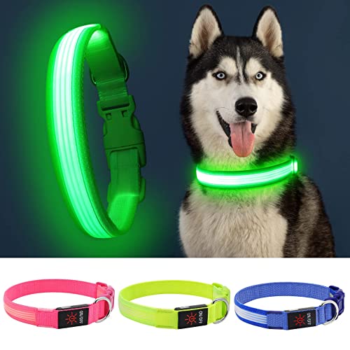 YFbrite Leuchthalsband, wiederaufladbares LED-Hundehalsband, verstellbar, reflektierend, Sicherheit leuchtet bei Nacht für Welpen, kleine, mittelgroße und große Hunde (Design 2-Grün, S) von YFbrite