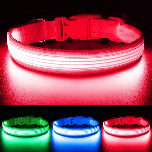 YFbrite Leuchthalsband, wiederaufladbares LED-Hundehalsband, verstellbar, reflektierend, Sicherheit leuchtet bei Nacht für Welpen, kleine, mittelgroße und große Hunde (Design 2 Rosa, L) von YFbrite