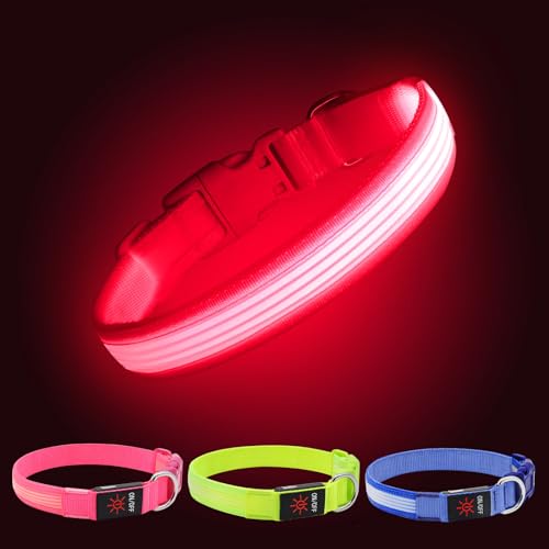 YFbrite Leuchthalsband, wiederaufladbares LED-Hundehalsband, verstellbar, reflektierend, Sicherheit leuchtet bei Nacht für Welpen, kleine, mittelgroße und große Hunde (Design 2 Rosa, M) von YFbrite