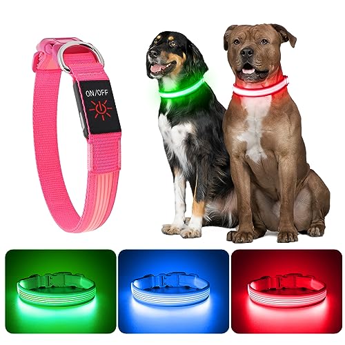 YFbrite Leuchthalsband, wiederaufladbares LED-Hundehalsband, verstellbar, reflektierend, Sicherheit leuchtet bei Nacht für Welpen, kleine, mittelgroße und große Hunde (Design 2 Rosa, klein) von YFbrite