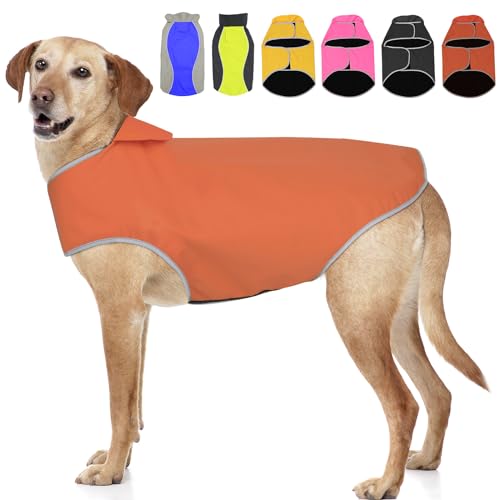 Yfbrite Wasserdichter Hundemantel – leichter Hunde-Regenmantel, verstellbare Hundeweste, reflektierende Haustierjacke, warmes Hundetuch für alle Rassen, Größe L, Orange / Braun von YFbrite