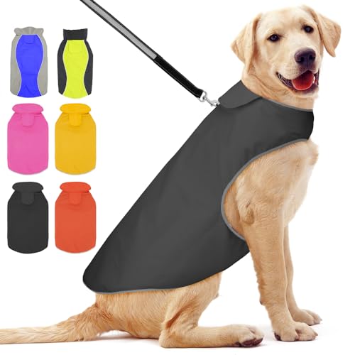 YFbrite Wasserdichter Hundemantel, leichter Regenmantel für Haustiere, verstellbare, warme Jacke, Hundetuch für alle Rassen, Grau, L von YFbrite