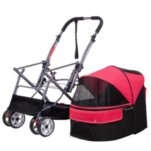 Hunde Kinderwagen Großer Hunde-Kinderwagen, Haustier-Kinderwagen, Allrad-Multi-Katze Und Hund, Faltbarer Kinderwagen, Outdoor-Reisezubehör Katzen Kinderwagen(Red,A) von YGDYFDC