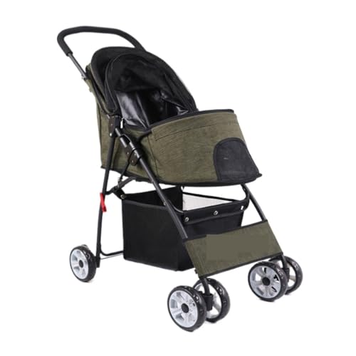 Hunde Kinderwagen Haustier-Kinderwagen, Hunde-Spaziergänger, Leichter Und Kompakter Katzen-Kinderwagen, Leichter Kinderwagen for Ausflüge Katzen Kinderwagen(Green) von YGDYFDC