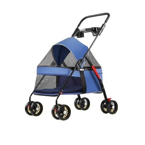 Hunde Kinderwagen Haustier-Kinderwagen for Ausflüge, Kleiner Zugwagen, Welpen-Kinderwagen, Hunde-Gassi-Wagen, Kleine, Leichte, Faltbare Katze Katzen Kinderwagen(Blue,C) von YGDYFDC