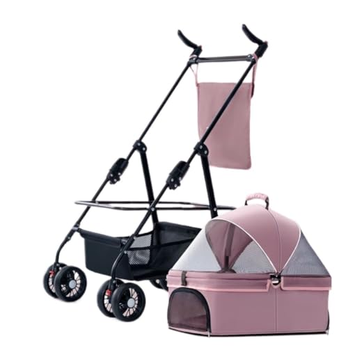 Hunde Kinderwagen Haustier-Kinderwagen for Ausflüge, Kleiner Zugwagen, Welpen-Kinderwagen, Hunde-Gassi-Wagen, Kleine, Leichte, Faltbare Katze Katzen Kinderwagen(Pink,A) von YGDYFDC