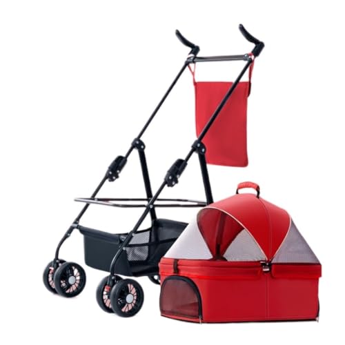 Hunde Kinderwagen Haustier-Kinderwagen for Hunde Und Katzen, Kinderwagen for Outdoor-Reisen, Kleiner Haustier-Kinderwagen, Leicht Und Faltbar Katzen Kinderwagen(Red) von YGDYFDC