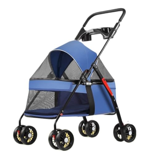 Hunde Kinderwagen Haustier-Kinderwagen for Hunde Und Katzen, Leichter Faltbarer Und Abnehmbarer Outdoor-Haustier-Kinderwagen, Hunde-Laufkorb Katzen Kinderwagen(Blue,B) von YGDYFDC