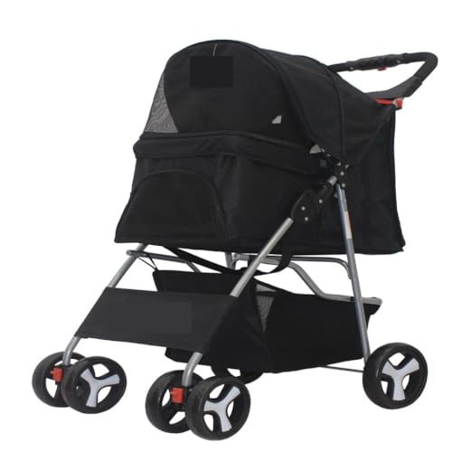 Hunde Kinderwagen Leichter Zusammenklappbarer Haustier-Kinderwagen for Welpen, Katzen, Hunde, Vierrad-Haustier-Kinderwagen, Hunde-Kinderwagen, Haustierwagen Katzen Kinderwagen(Black) von YGDYFDC