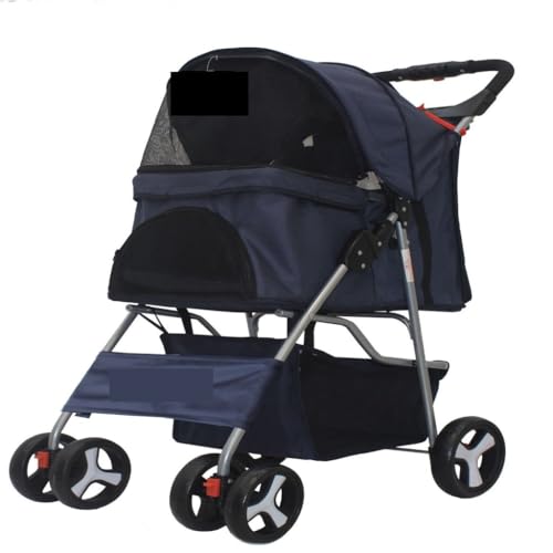 Hunde Kinderwagen Leichter Zusammenklappbarer Haustier-Kinderwagen for Welpen, Katzen, Hunde, Vierrad-Haustier-Kinderwagen, Hunde-Kinderwagen, Haustierwagen Katzen Kinderwagen(Blue) von YGDYFDC