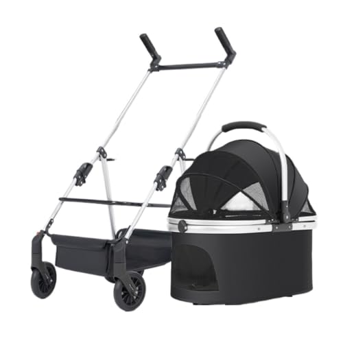 Hunde Kinderwagen Multifunktionaler Haustier-Kinderwagen for Outdoor-Reisen, Großer Hunde-Kinderwagen, Tragbarer Faltbarer Haustier-Kinderwagen for Hunde Katzen Kinderwagen(Black) von YGDYFDC