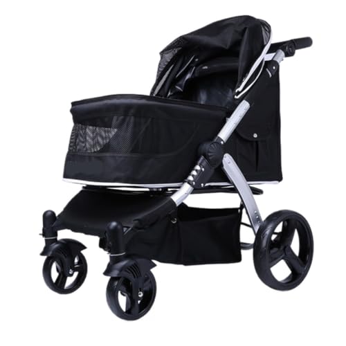 Hunde Kinderwagen Outdoor Falten Haustier Kinderwagen Hund Und Katze Faltbare Kinderwagen Tragbare Outdoor Kinderwagen Haustier Atmungsaktive Kinderwagen Katzen Kinderwagen(Black) von YGDYFDC