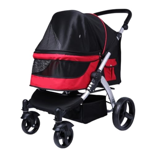 Hunde Kinderwagen Outdoor Falten Haustier Kinderwagen Hund Und Katze Faltbare Kinderwagen Tragbare Outdoor Kinderwagen Haustier Atmungsaktive Kinderwagen Katzen Kinderwagen(Red) von YGDYFDC