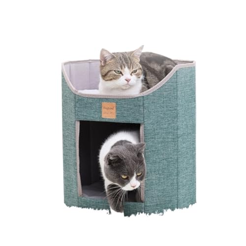 Luxus-Katzenhaus Haustierbedarf Doppelschichtiges faltbares Katzennest, Katzenkratzbrett, Mehrkatzen-Familienhaustiernest, Katzennest Cat House(Green) von YGDYFDC