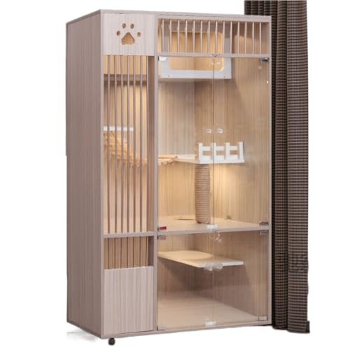 Luxus-Katzenhaus Katzenkäfig aus massivem Holz, Katzenvilla, Katzenkäfig aus Holz, Zwei- und dreistöckig, große Katzenzucht, Luxus-Katzenschrank, Display Cat House(A,60 * 60 * 120cm) von YGDYFDC