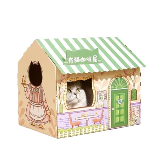 Luxus-Katzenhaus Katzennest, Katzenkratzbrett, integriertes Sofa, Anti-Katzen-Kratzbox, Kartonhaus, Haus, Katzenspielzeug, Katzenspielzeug Cat House(B) von YGDYFDC