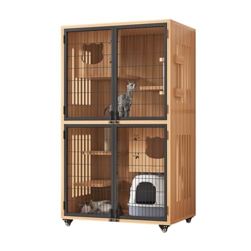 Luxus-Katzenhaus Katzenvilla Home Indoor Katzenschrank Doppelschichtiges Massivholz Katzennest Katzenkäfig Katzenklettergerüst Katzenhaus Großer Raum Cat House(60 * 60 * 125cm) von YGDYFDC