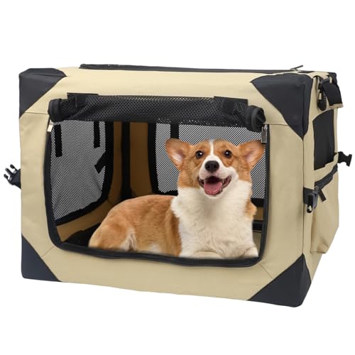 Hundebox für mittelgroße Hunde, Reisebox für Auto, zusammenklappbare Hundebox, weicher Stoff, tragbare Hundekiste, Hundekäfig, Hundehütte, Outdoor & Indoor von YGJT