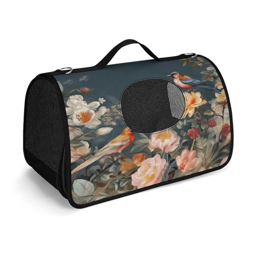 Haustier-Handtasche, Blumen-Vögel, modische Hundetragetasche, kleine Haustier-Tragetasche, Haustier-Tragetasche, Reise-Handtasche für Katzen und kleine Hunde von YHEGBFD