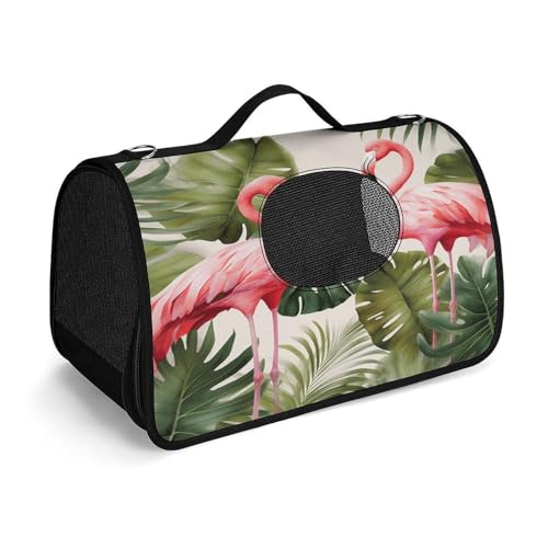 Haustier-Handtasche, Flamingo-Palmen, Blätter, modische Hundetragetasche, kleine Haustier-Tragetasche, Haustier-Tragetasche, Reise-Handtasche für Katzen und kleine Hunde von YHEGBFD